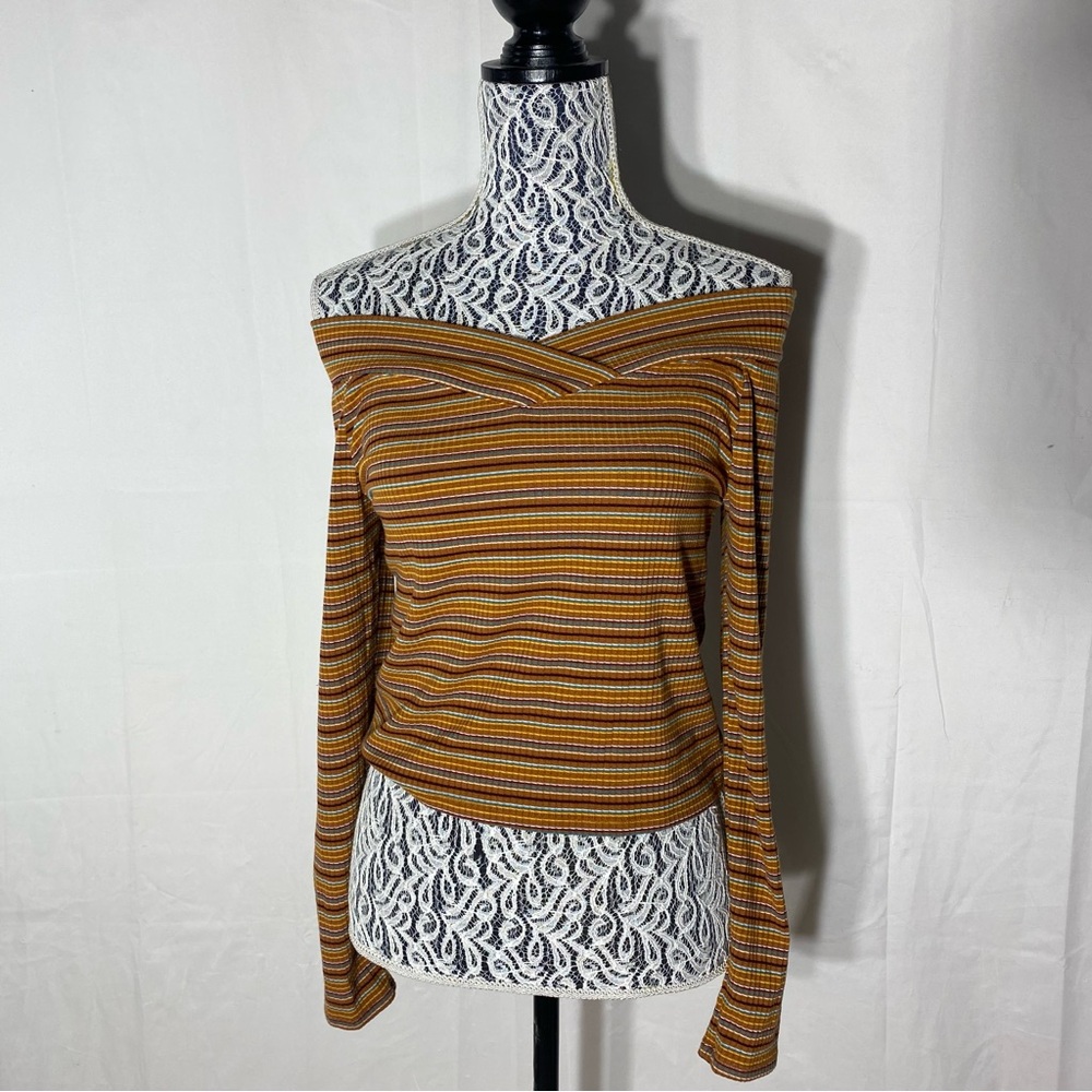 Arizona Jeans Co. Retro Y2K Striped Off Shoulder Long Sleeve Crop Top L - Picture 14 of 14
